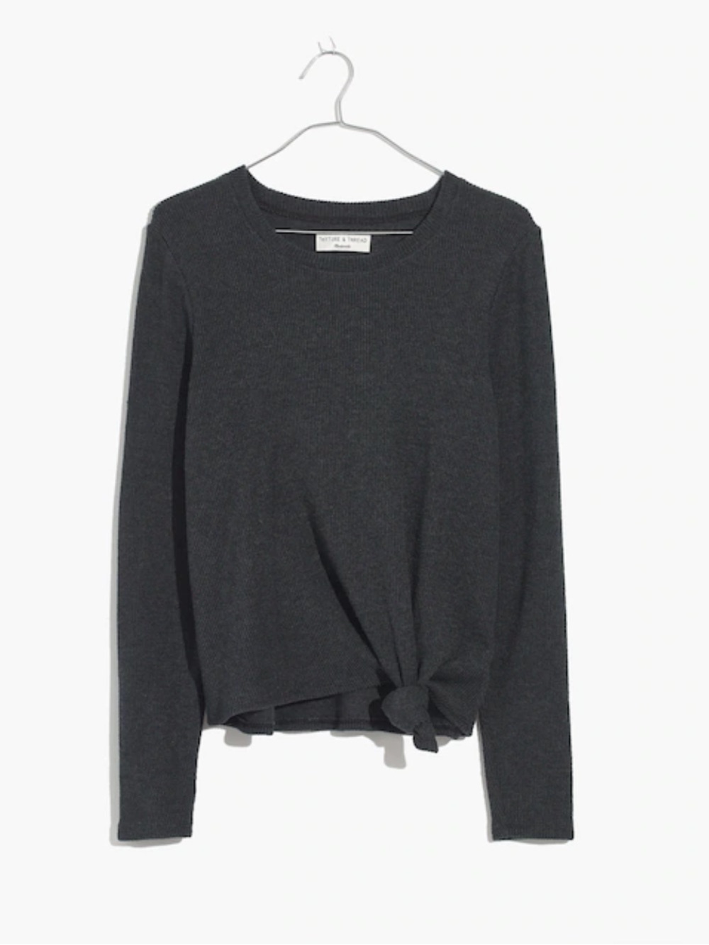 Madewell Black Ribbed Long-Sleeve Knot-Front Top